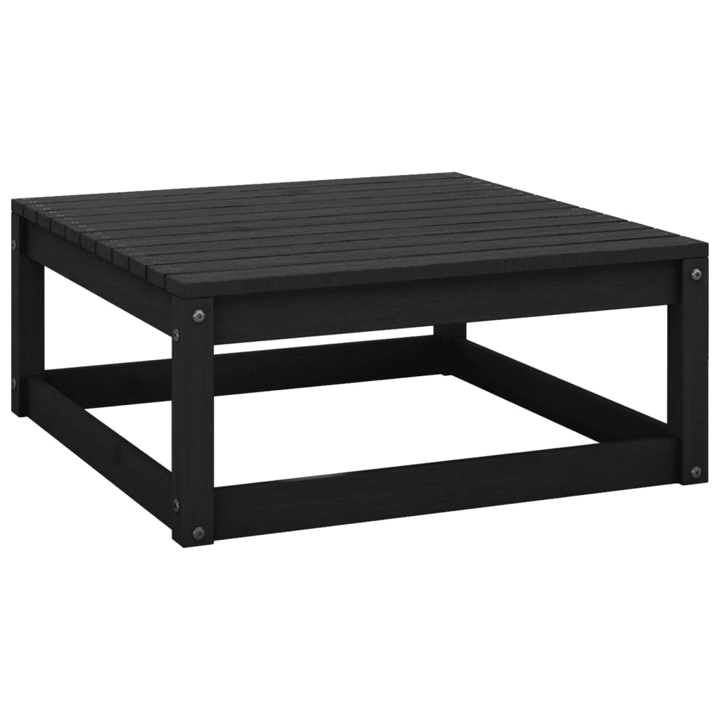 Garden Footstool with Cushion Black Solid Pinewood