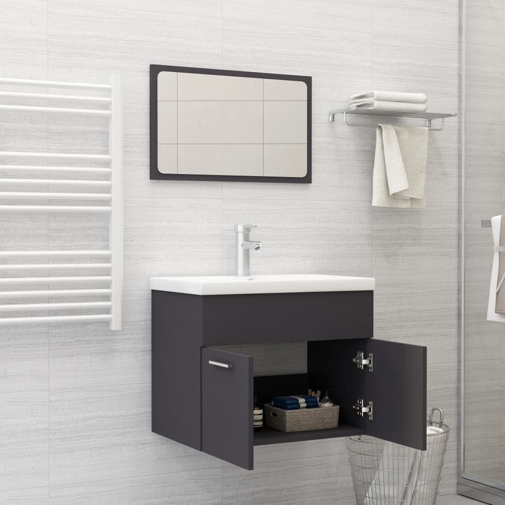 Bathroom Furniture Set Grey Engineered Wood