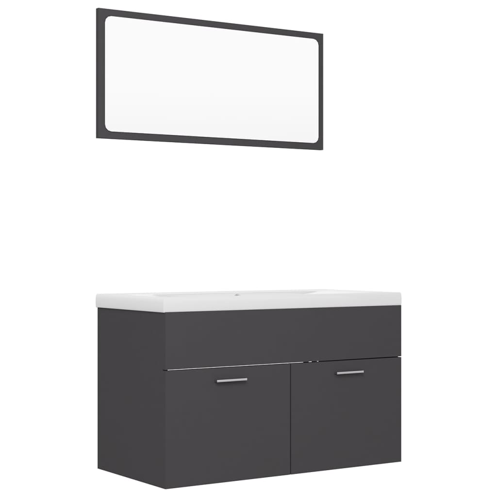 Bathroom Furniture Set Grey Engineered Wood