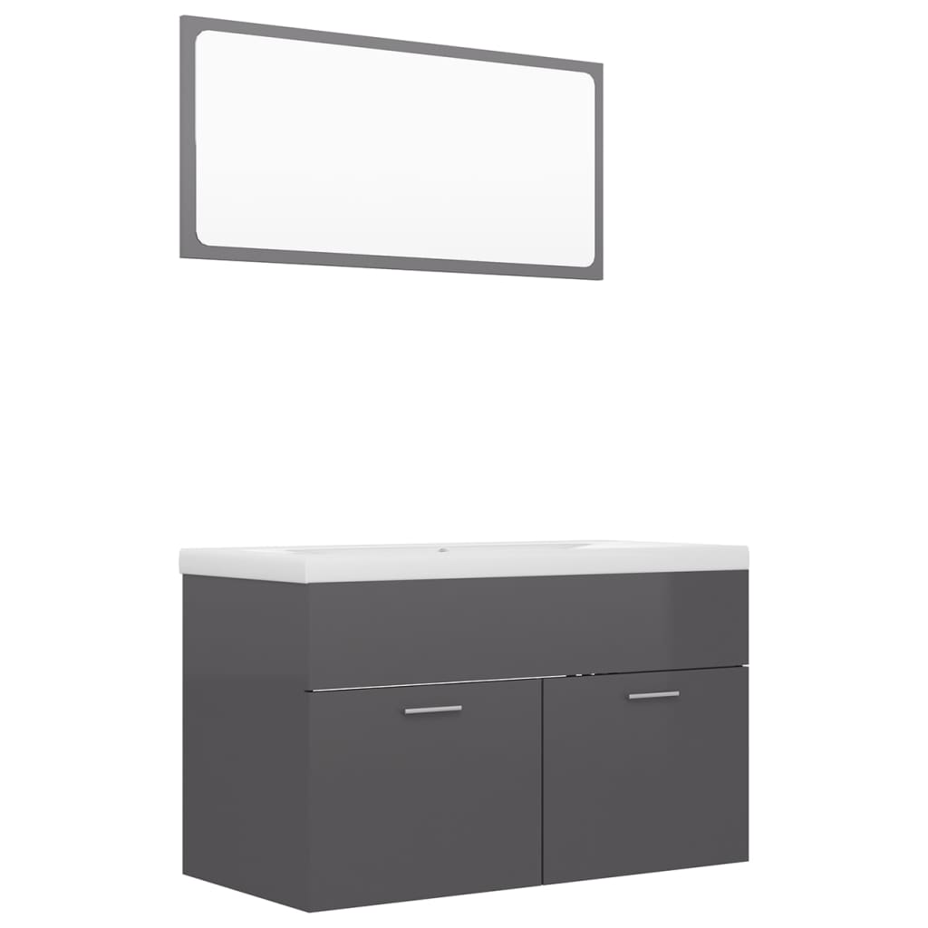 Bathroom Furniture Set High Gloss Grey Engineered Wood