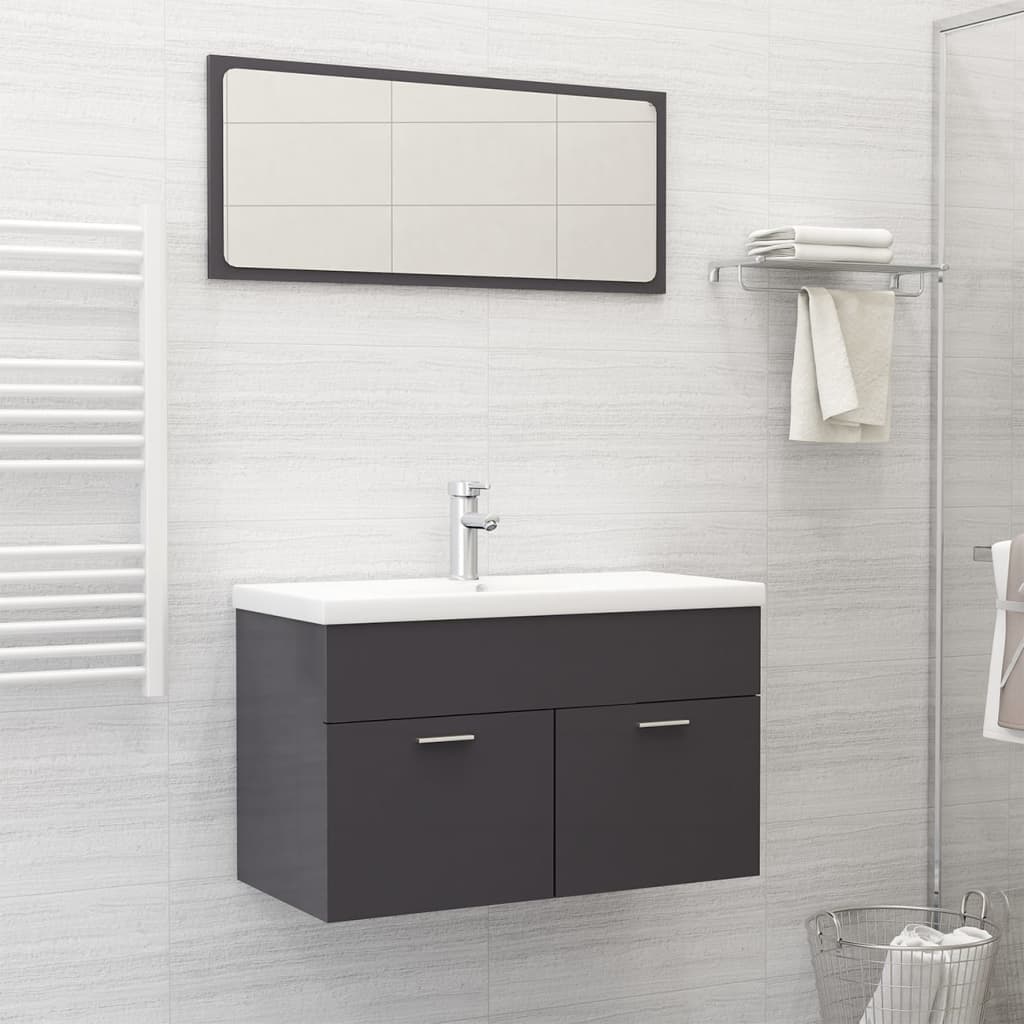 Bathroom Furniture Set High Gloss Grey Engineered Wood