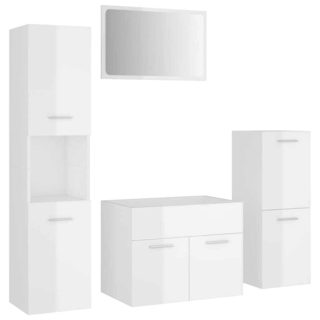 Bathroom Furniture Set High Gloss White Engineered Wood