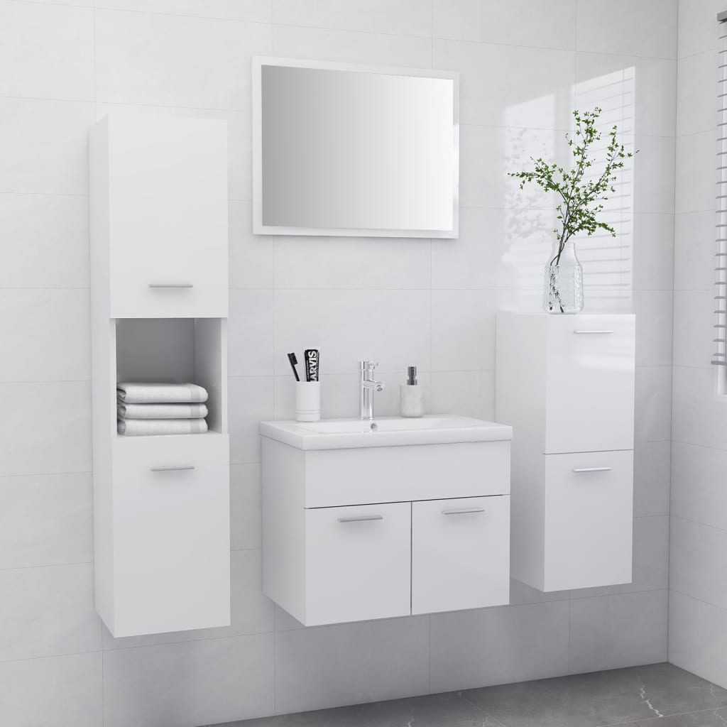 Bathroom Furniture Set High Gloss White Engineered Wood