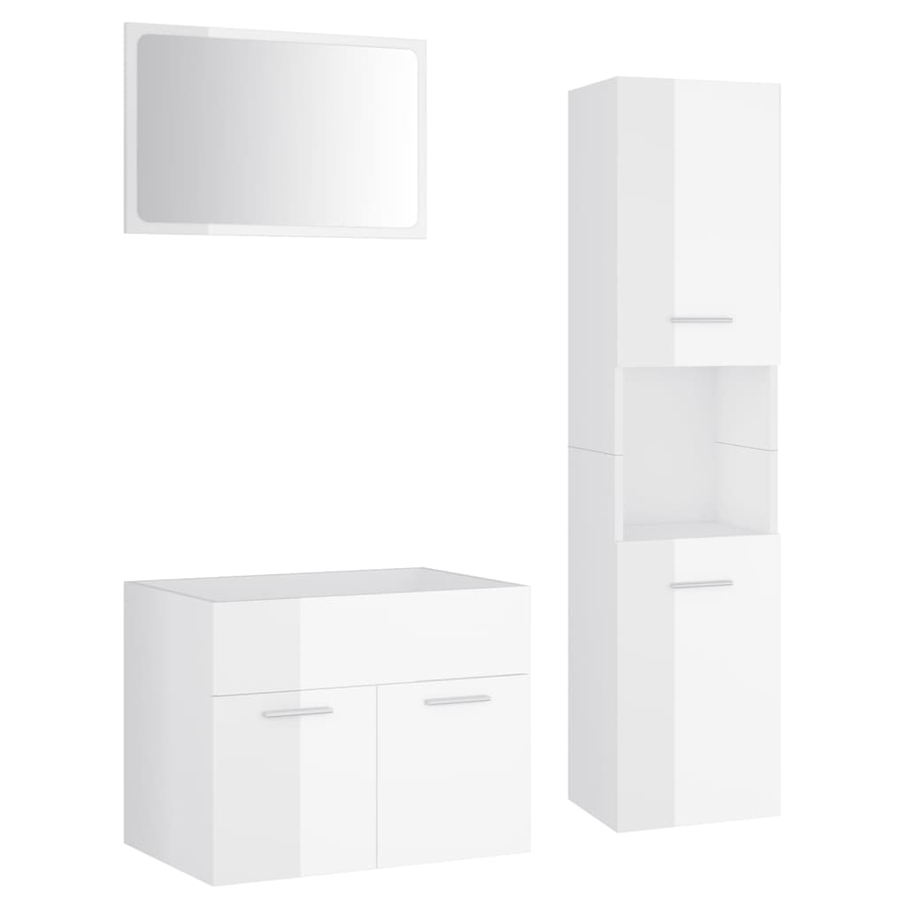 Bathroom Furniture Set High Gloss White Engineered Wood