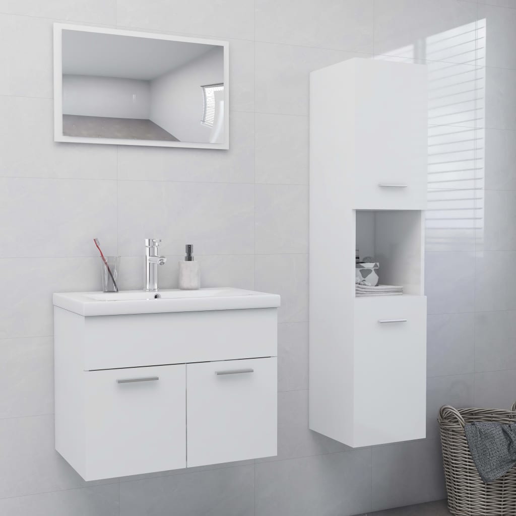 Bathroom Furniture Set High Gloss White Engineered Wood