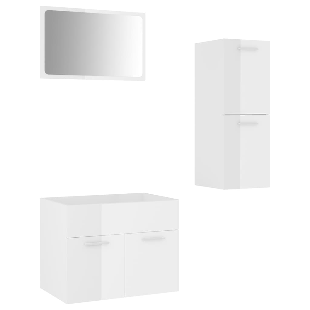 Bathroom Furniture Set High Gloss White Engineered Wood