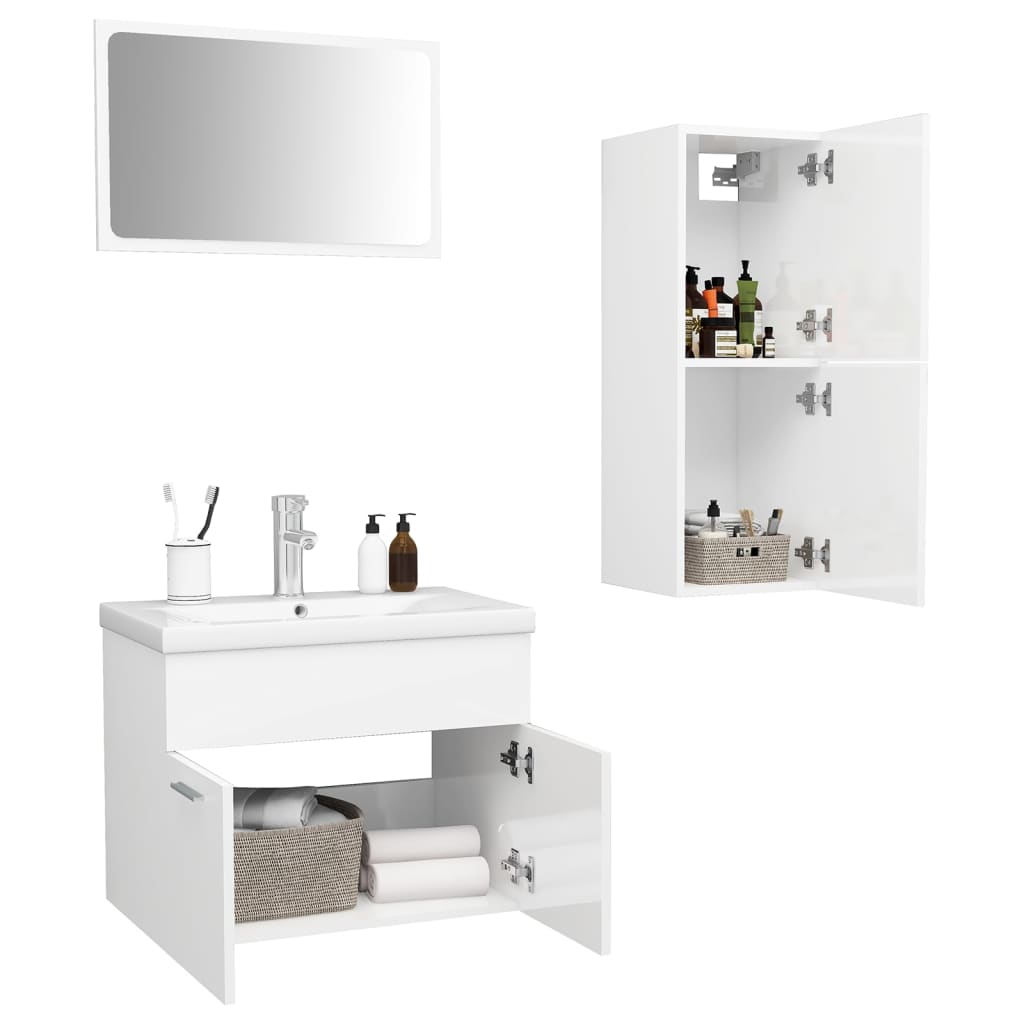 Bathroom Furniture Set High Gloss White Engineered Wood