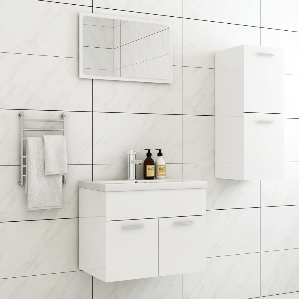 Bathroom Furniture Set High Gloss White Engineered Wood