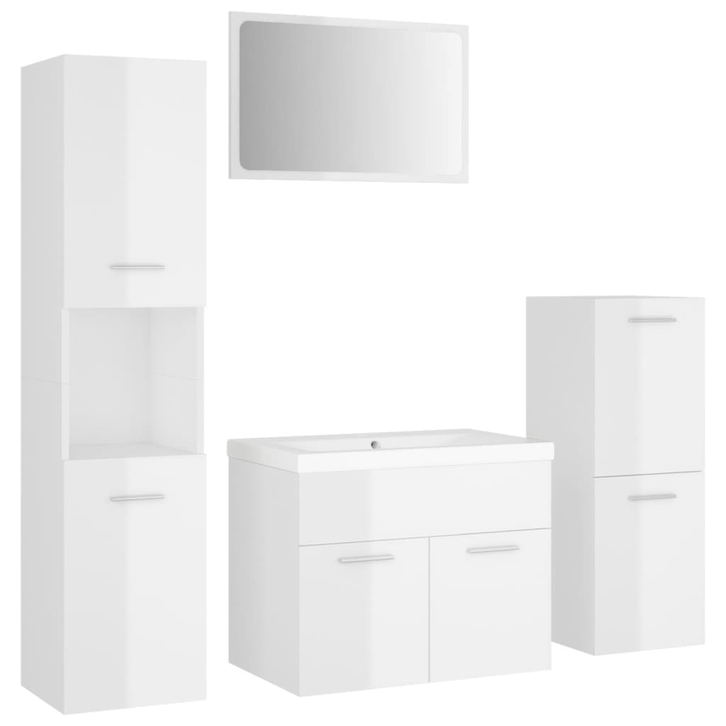 Bathroom Furniture Set High Gloss White Engineered Wood