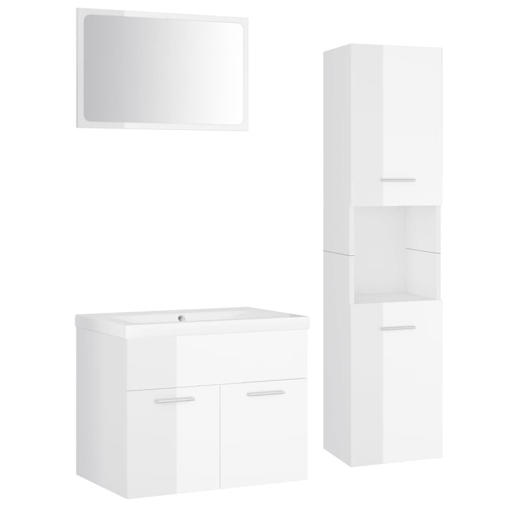 Bathroom Furniture Set High Gloss White Engineered Wood