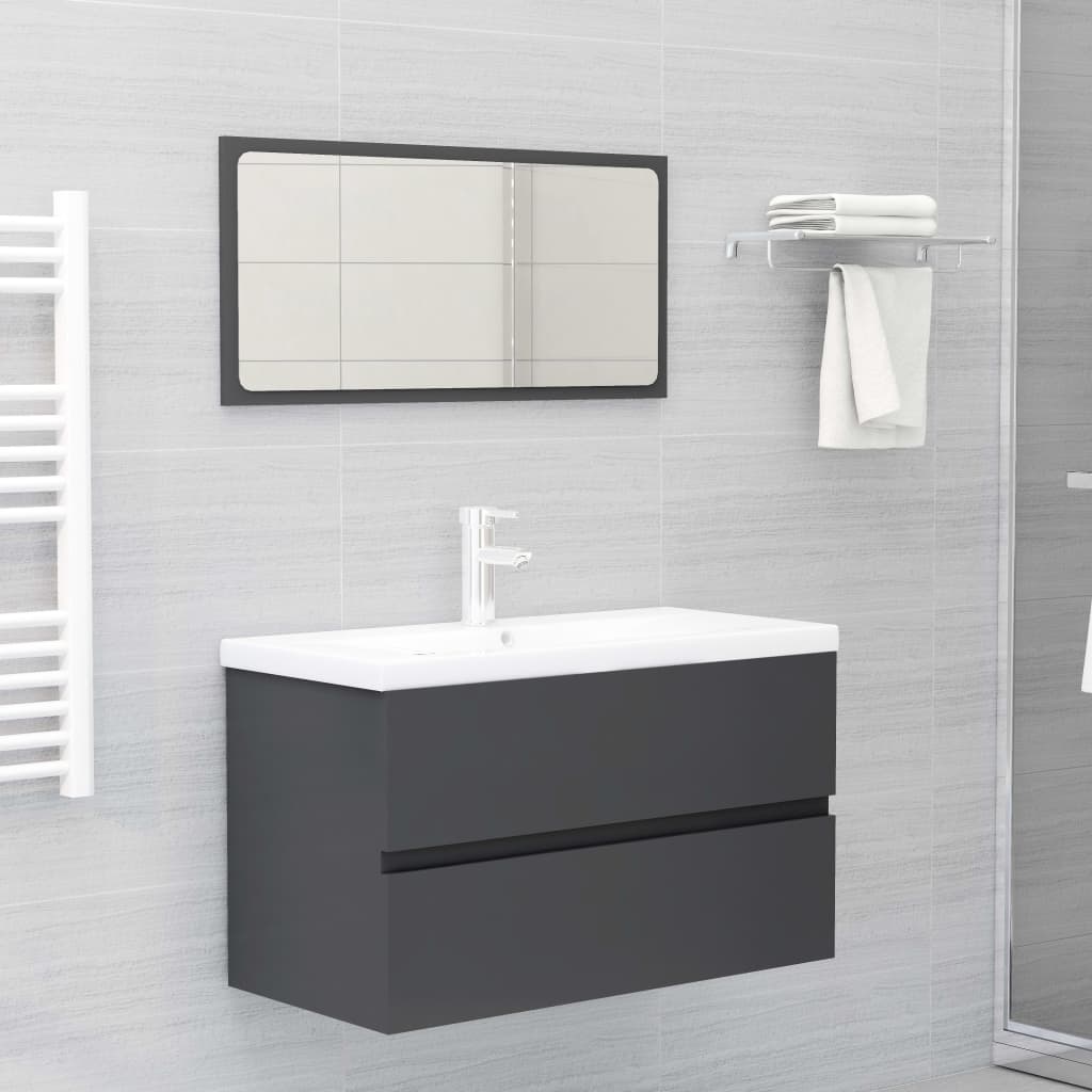 Bathroom Furniture Set Grey Engineered Wood