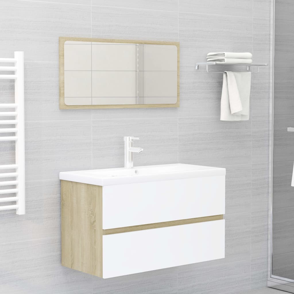 Bathroom Furniture Set White and Sonoma Oak Engineered Wood