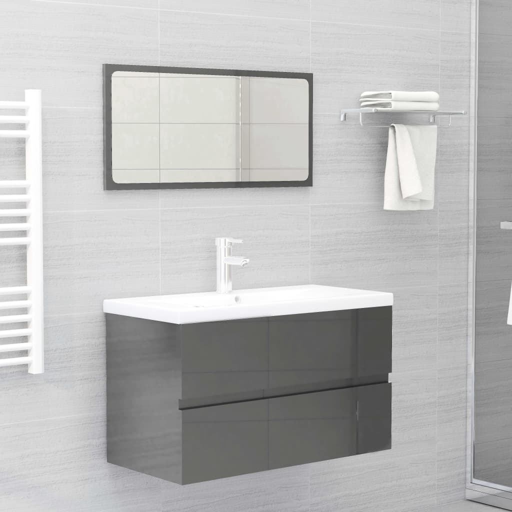 Bathroom Furniture Set High Gloss Grey Engineered Wood