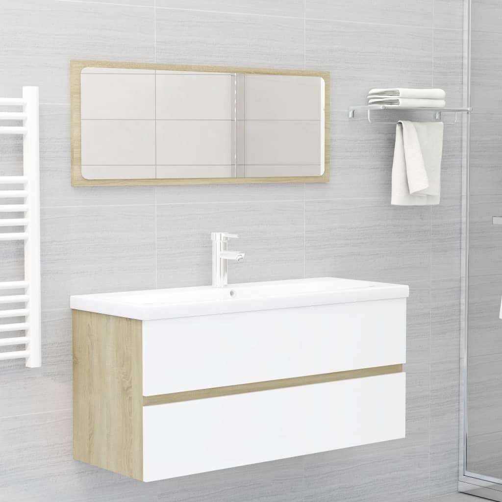 Bathroom Furniture Set White and Sonoma Oak Engineered Wood