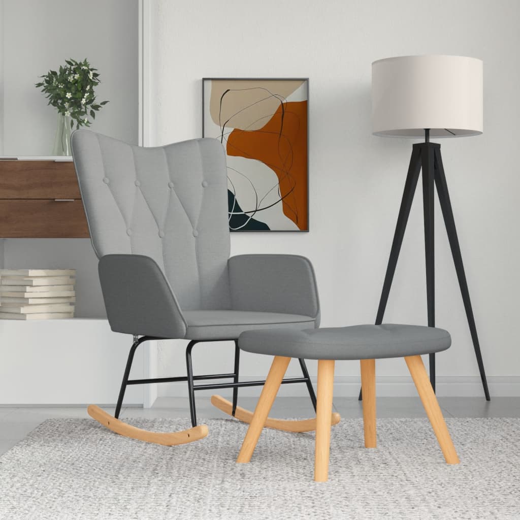 Rocking Chair with a Stool Light Grey Fabric