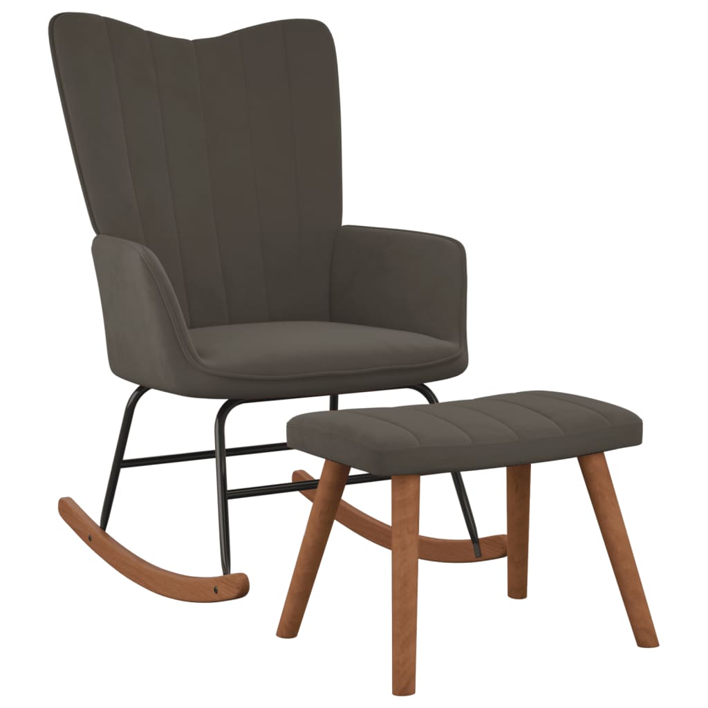 Rocking Chair with a Stool Dark Grey Velvet