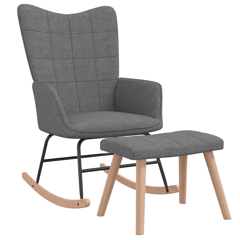 Rocking Chair with a Stool Dark Grey Fabric