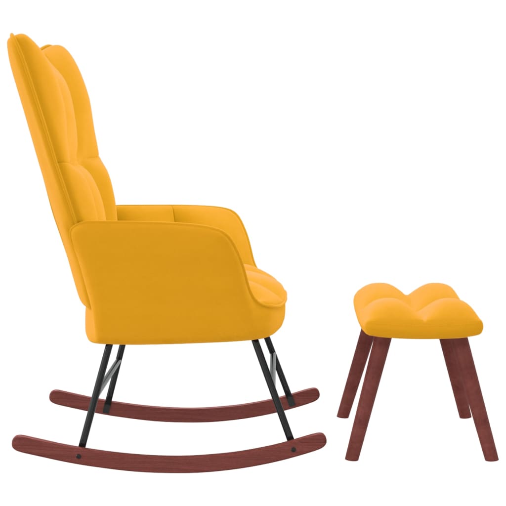 Rocking Chair with a Stool Mustard Yellow Velvet