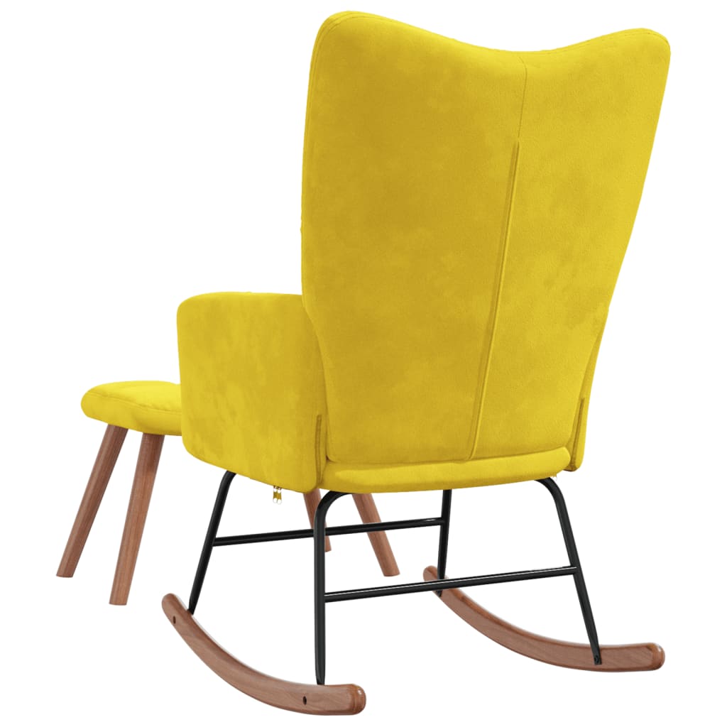 Rocking Chair with a Stool Mustard Yellow Velvet