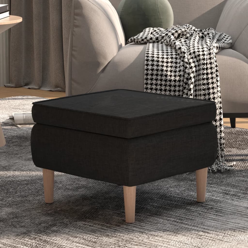 Stool with Wooden Legs Black Fabric