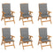 Reclining Garden Chairs with Cushions 6 pcs Solid Teak Wood