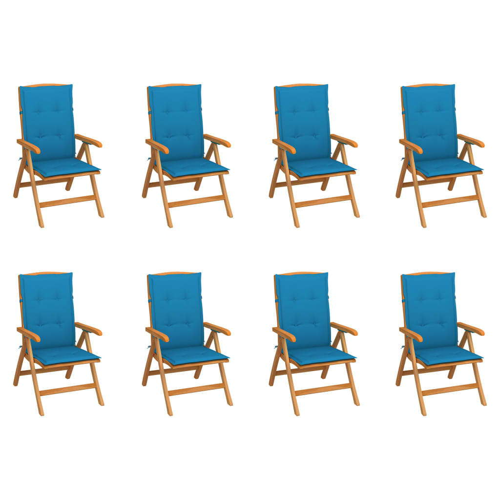 Reclining Garden Chairs with Cushions 8 pcs Solid Teak Wood