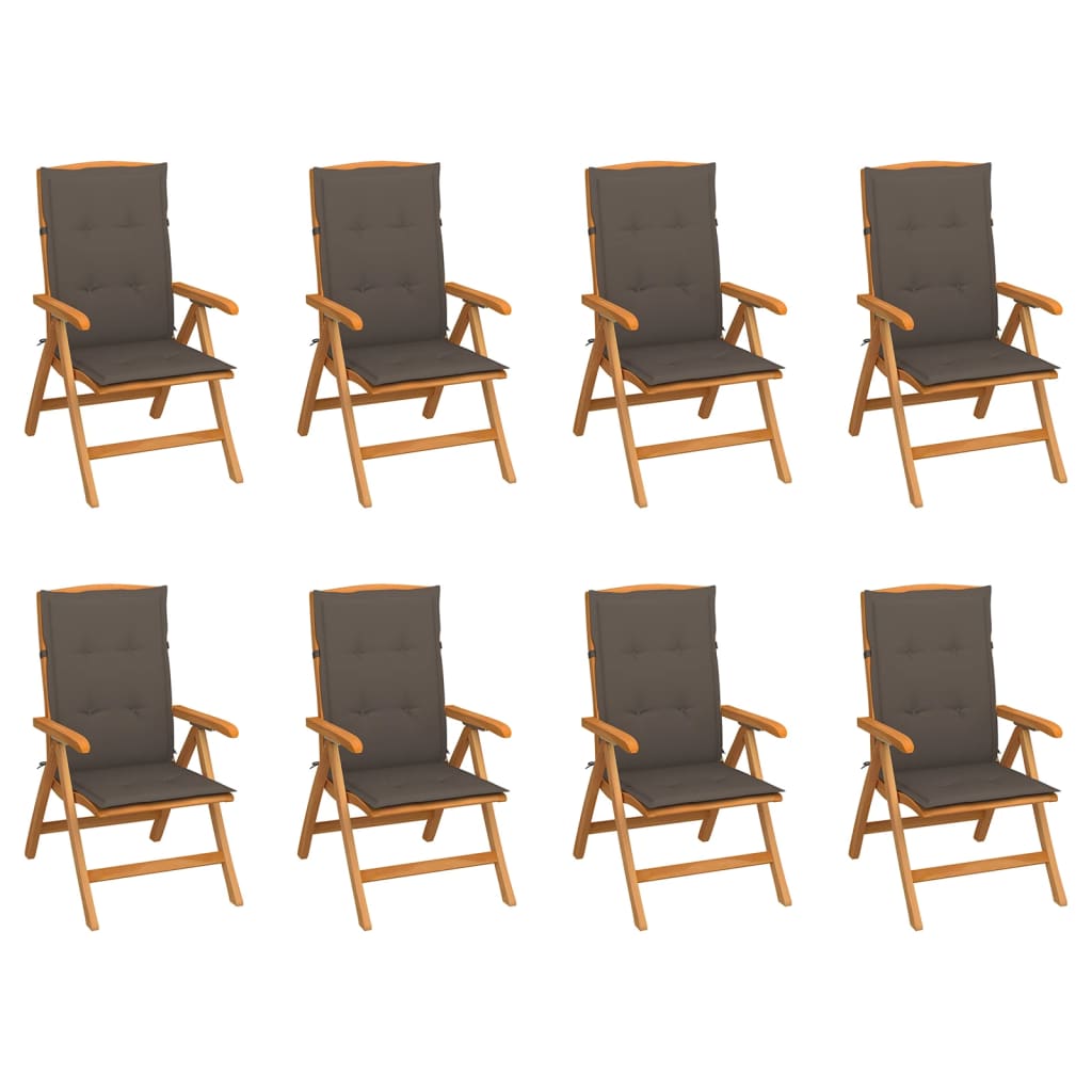 Reclining Garden Chairs with Cushions 8 pcs Solid Teak Wood