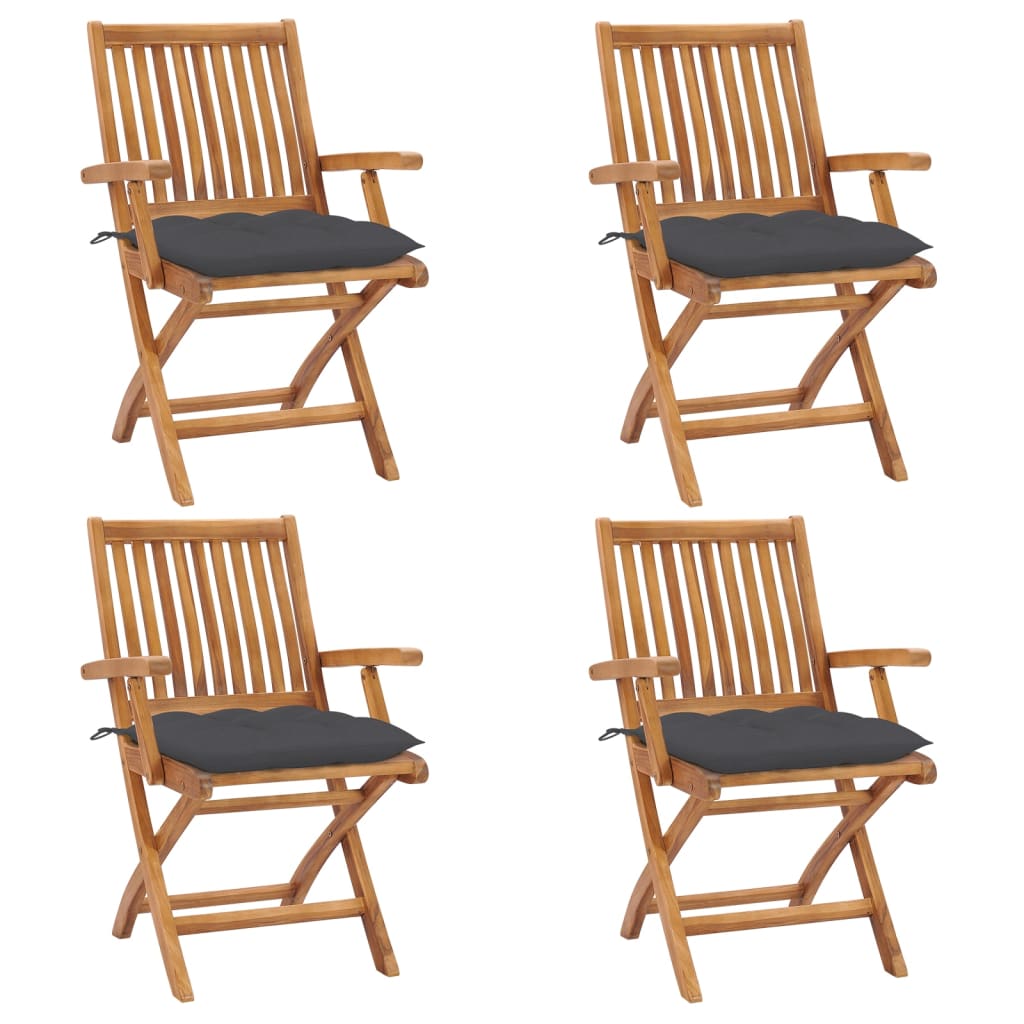 Folding Garden Chairs with Cushions 4 pcs Solid Teak Wood