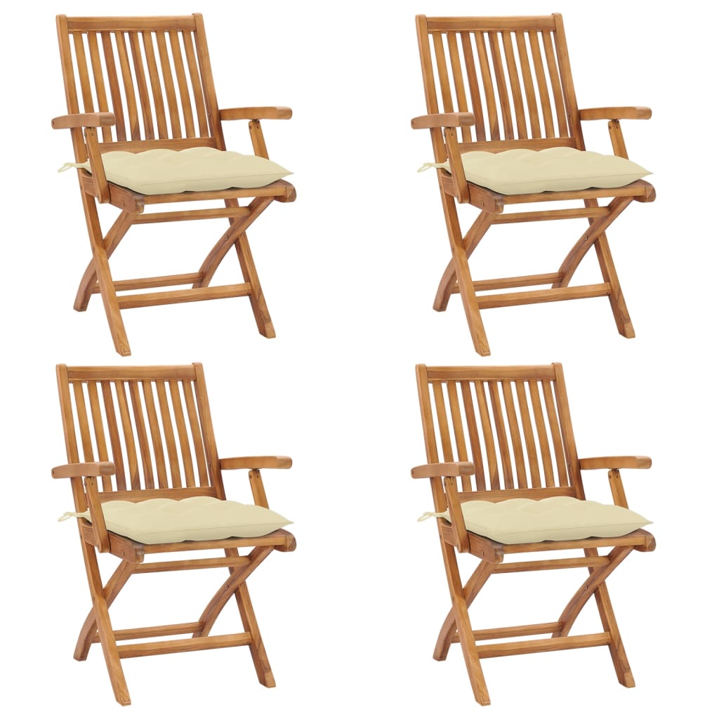 Folding Garden Chairs with Cushions 4 pcs Solid Teak Wood