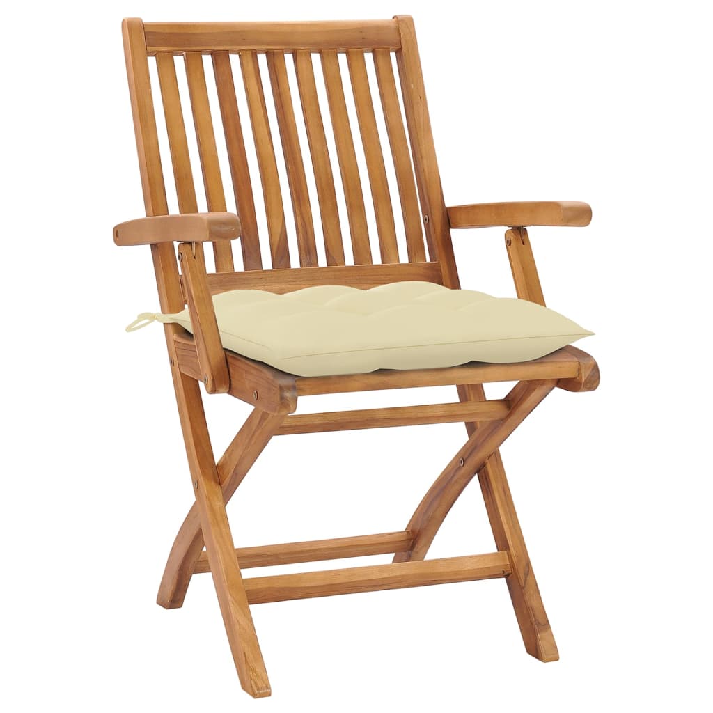 Folding Garden Chairs with Cushions 4 pcs Solid Teak Wood