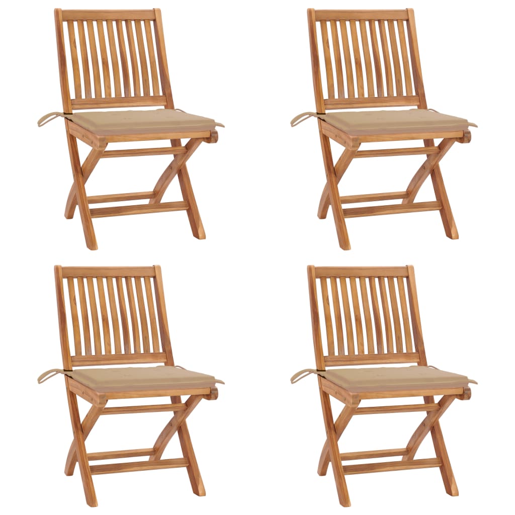 Folding Garden Chairs with Cushions 4 pcs Solid Teak Wood