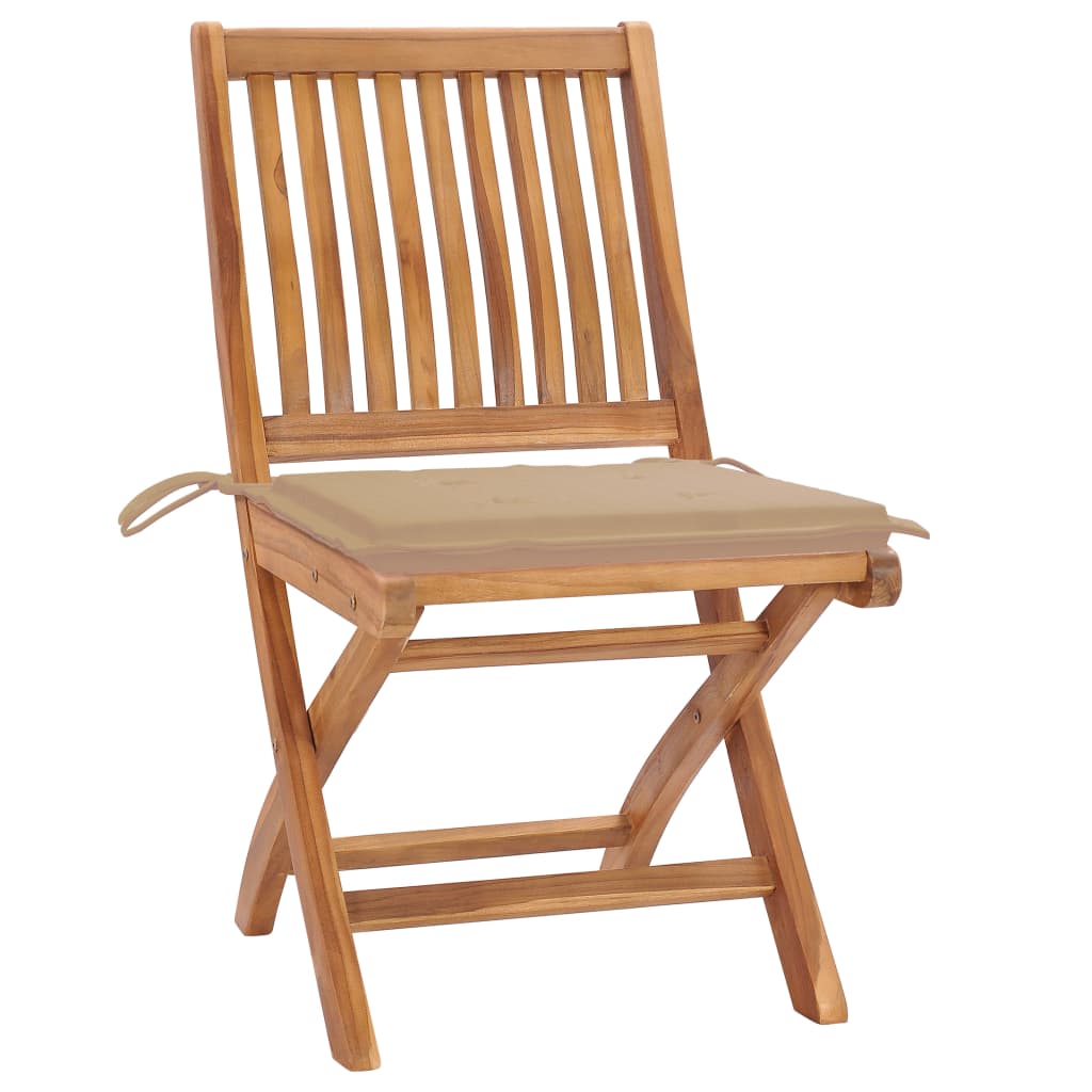 Folding Garden Chairs with Cushions 4 pcs Solid Teak Wood