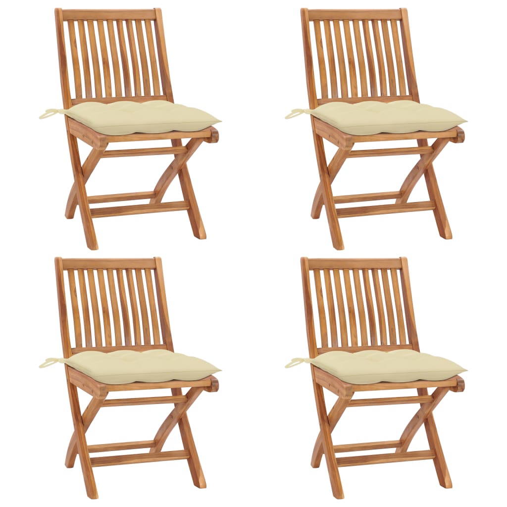 Folding Garden Chairs with Cushions 4 pcs Solid Teak Wood