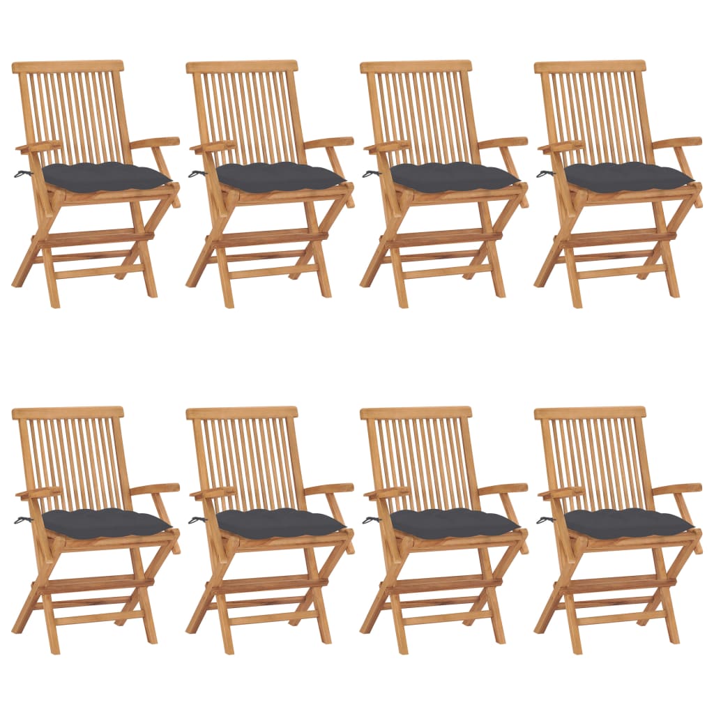 Garden Chairs with Anthracite Cushions 8 pcs Solid Teak Wood