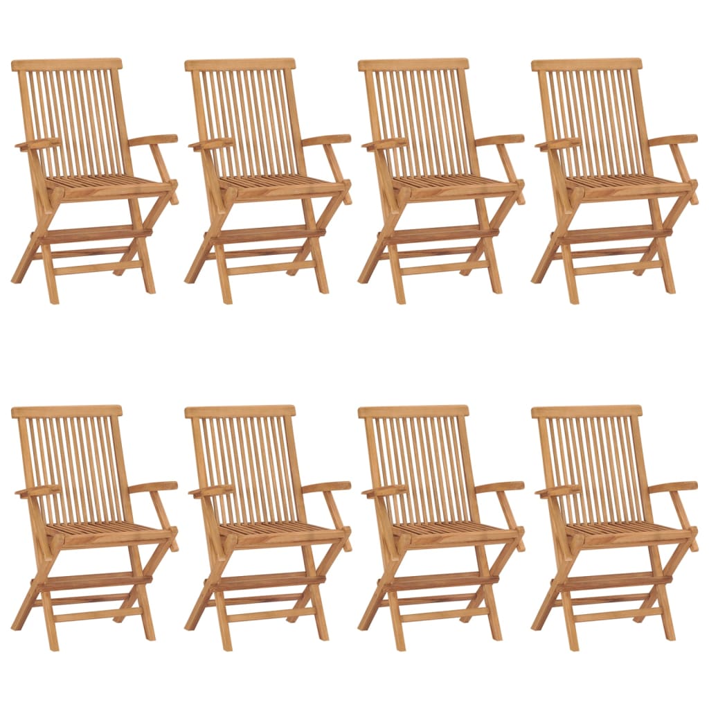 Garden Chairs with Cream White Cushions 8 pcs Solid Teak Wood