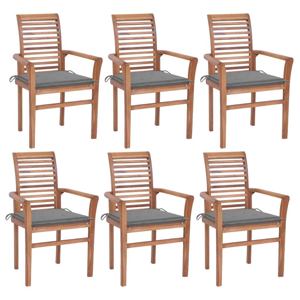 Dining Chairs 6 pcs with Grey Cushions Solid Teak Wood