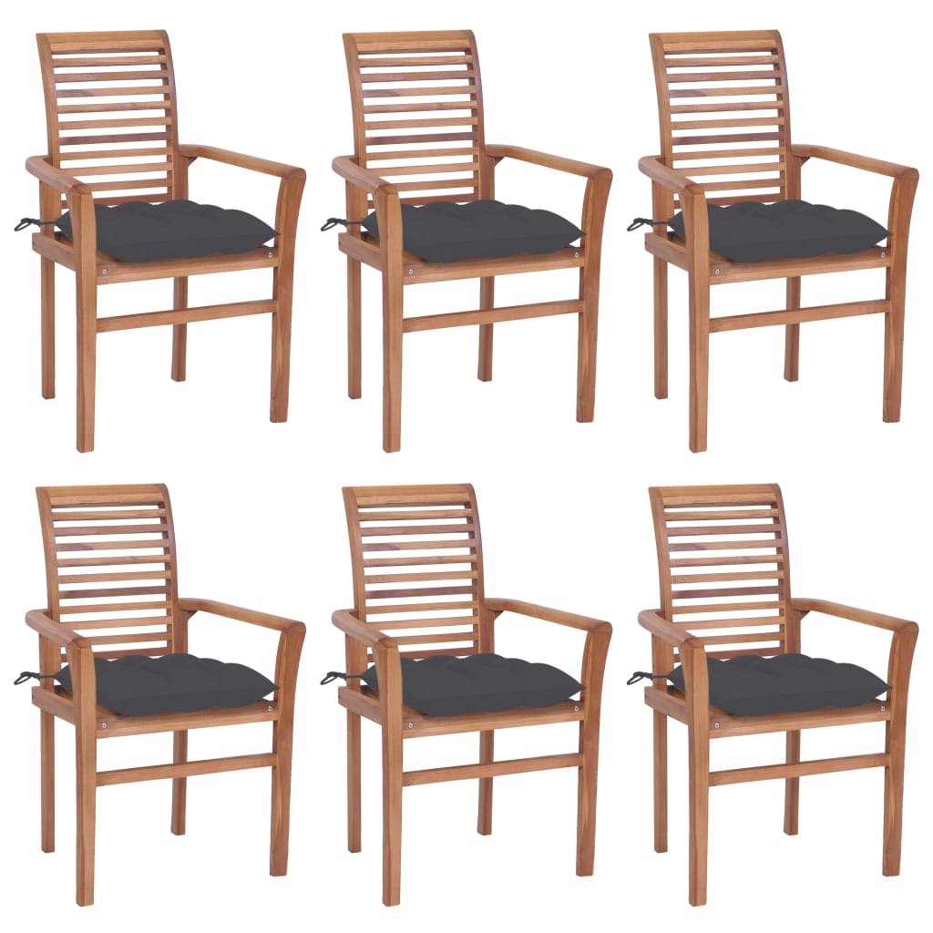 Dining Chairs 6 pcs with Anthracite Cushions Solid Teak Wood