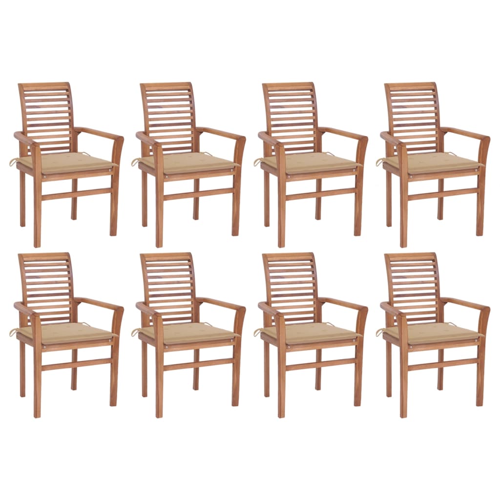 Dining Chairs 8 pcs with Beige Cushions Solid Teak Wood