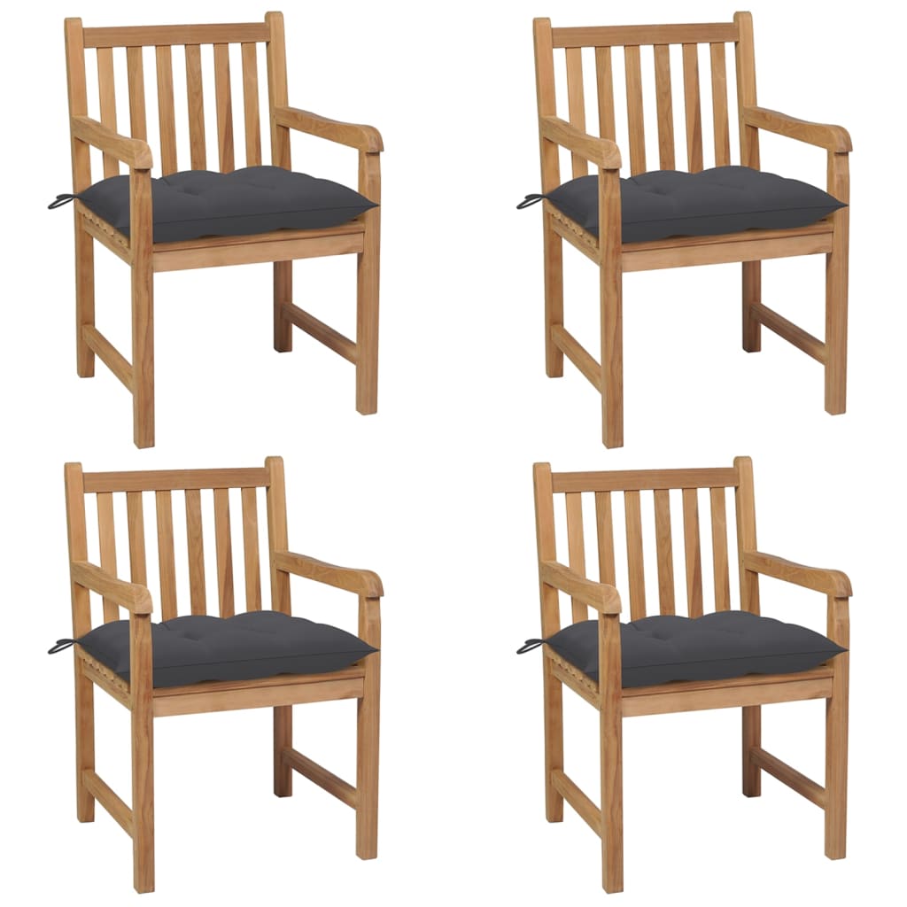 Garden Chairs 4 pcs with Anthracite Cushions Solid Teak Wood