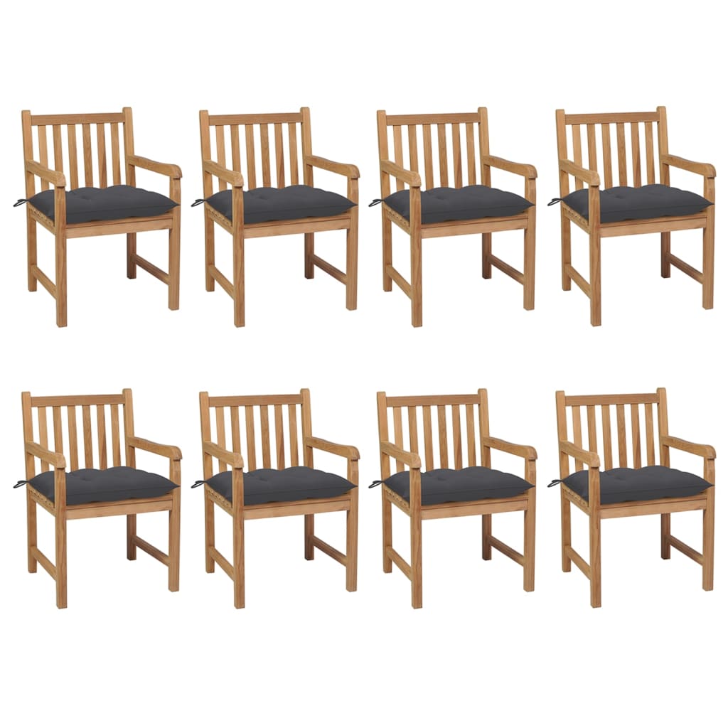 Garden Chairs 8 pcs with Anthracite Cushions Solid Teak Wood