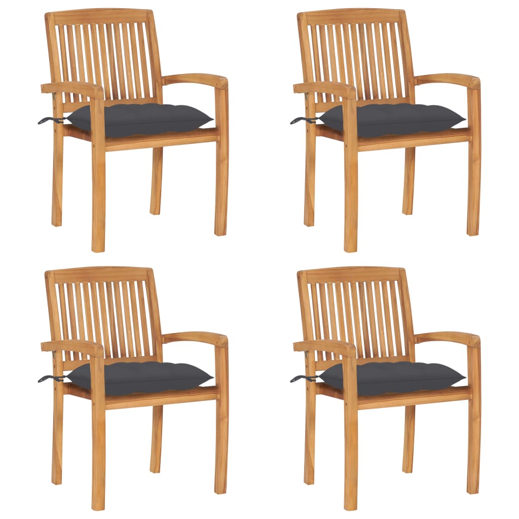 Stacking Garden Chairs with Cushions 4 pcs Solid Teak Wood