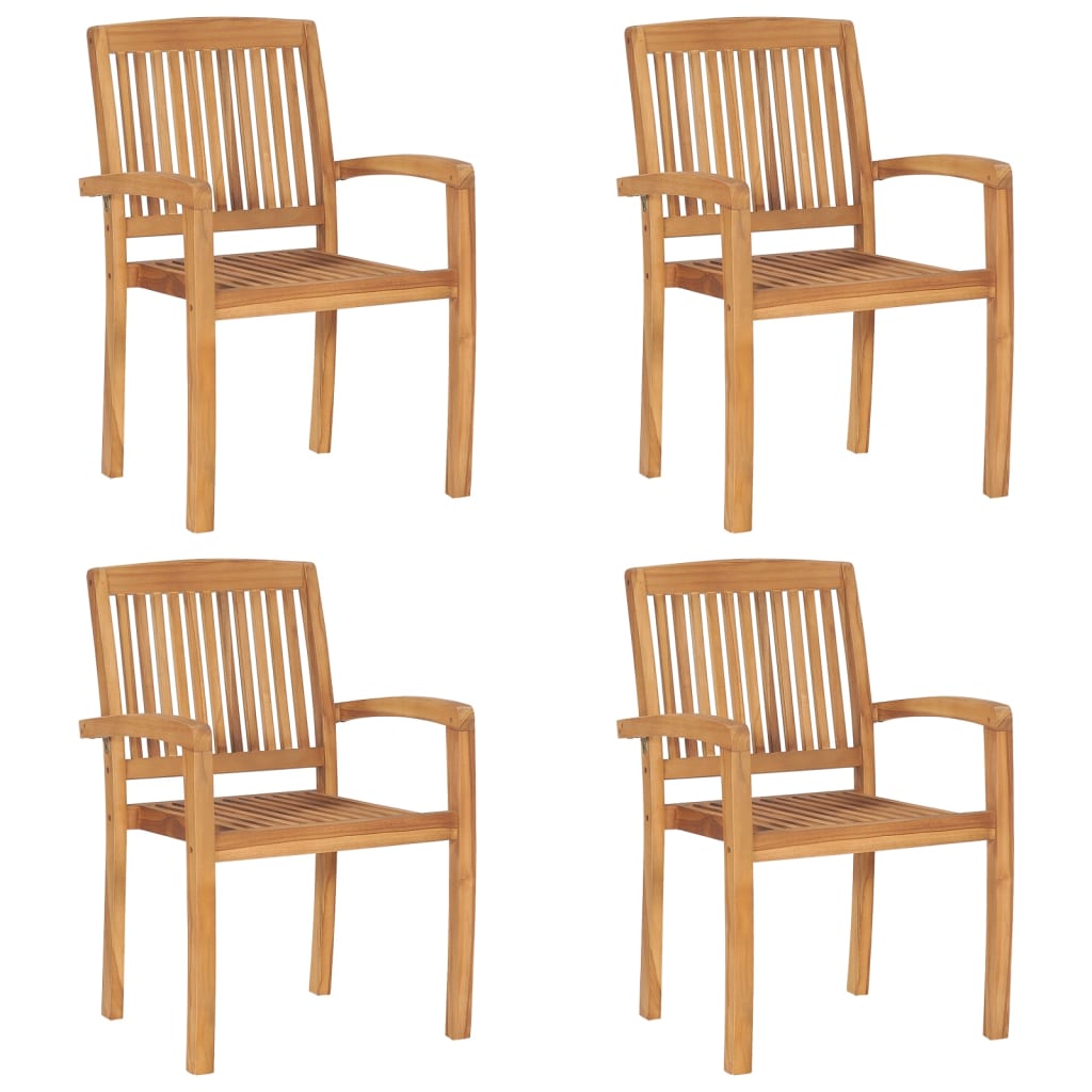 Stacking Garden Chairs with Cushions 4 pcs Solid Teak Wood