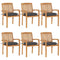 Stacking Garden Chairs with Cushions 6 pcs Solid Teak Wood