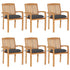 Stacking Garden Chairs with Cushions 6 pcs Solid Teak Wood