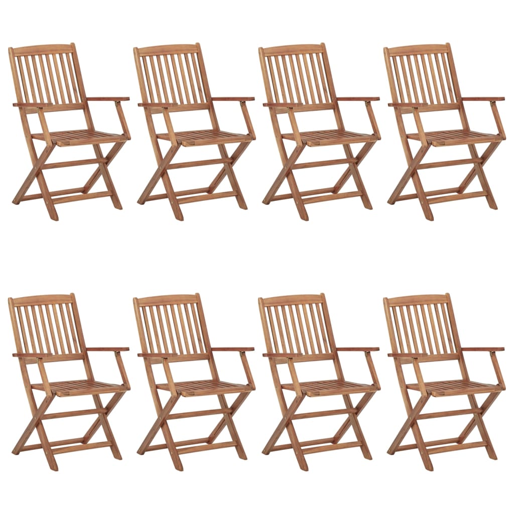 Folding Garden Chairs 8 pcs with Cushions Solid Acacia Wood