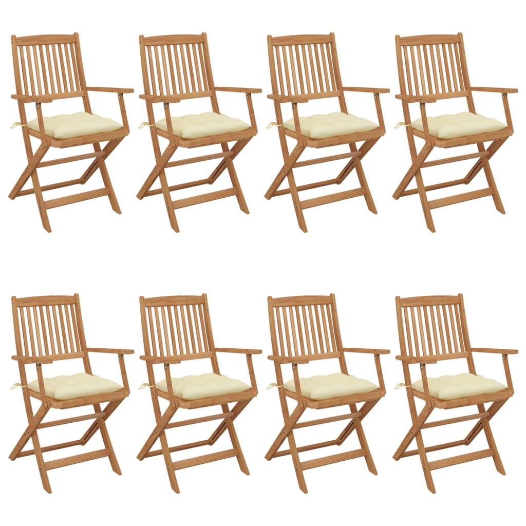 Folding Garden Chairs 8 pcs with Cushions Solid Acacia Wood