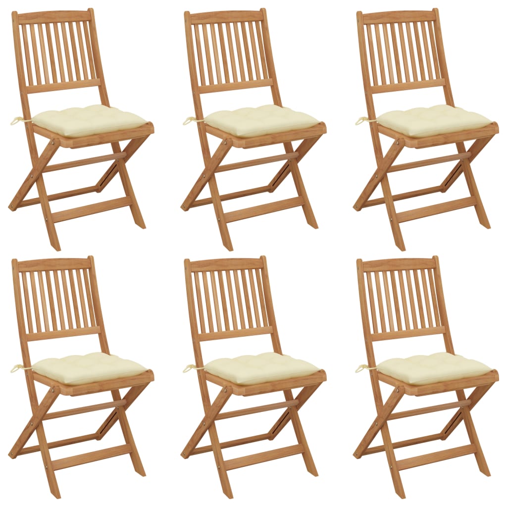 Folding Garden Chairs 6 pcs with Cushions Solid Acacia Wood