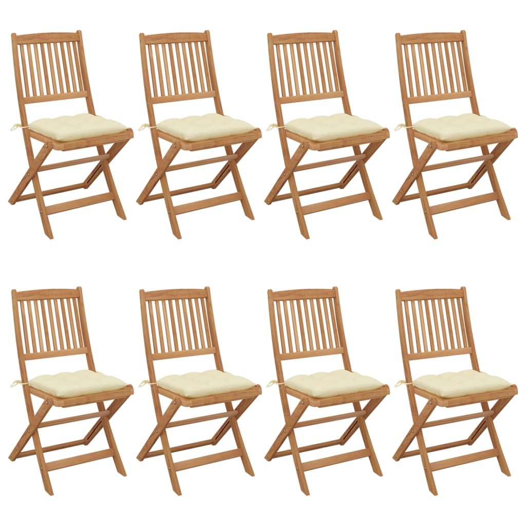 Folding Garden Chairs 8 pcs with Cushions Solid Acacia Wood