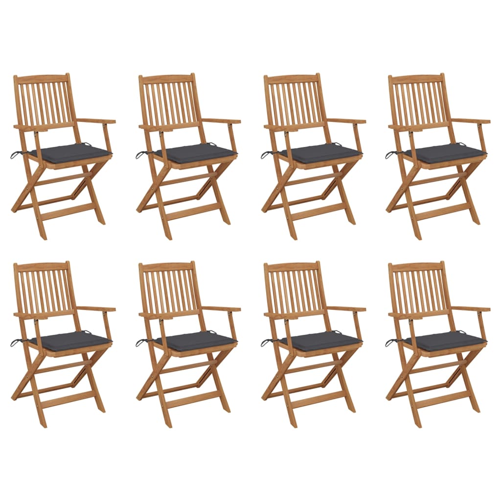 Folding Outdoor Chairs with Cushions 8 pcs Solid Wood Acacia