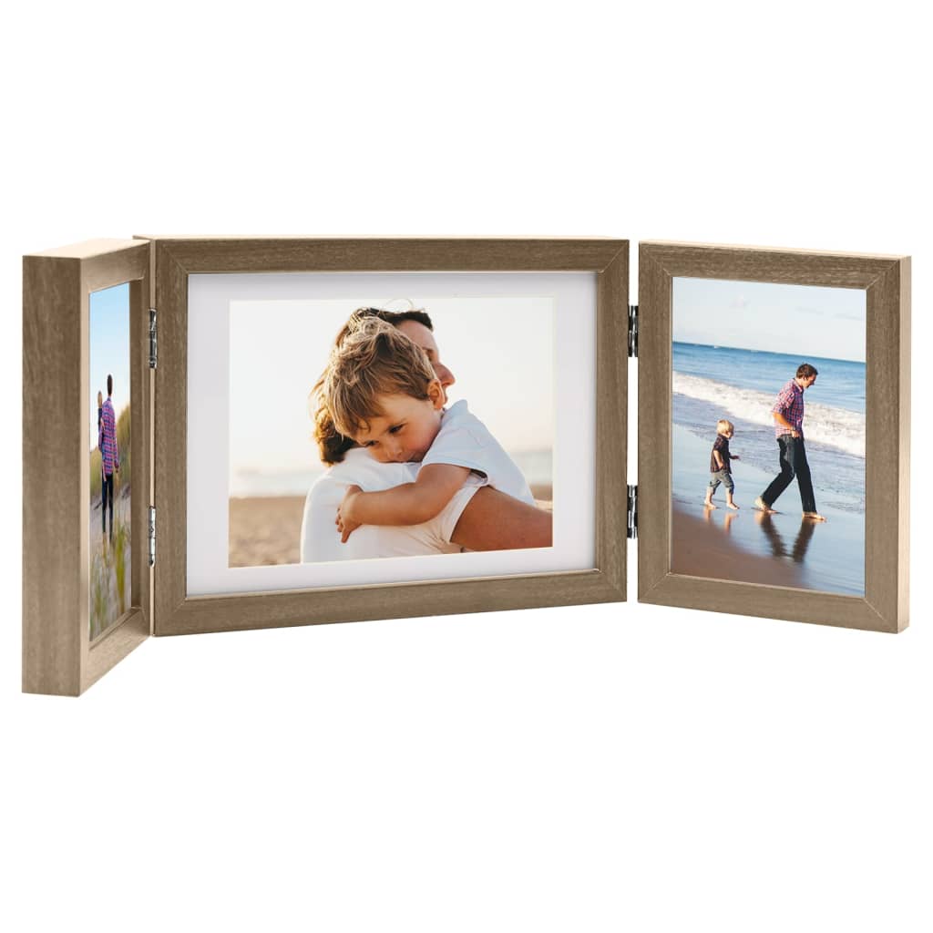 Trifold Photo Frame Collage Light Brown 22x15 cm+2x(10x15 cm)